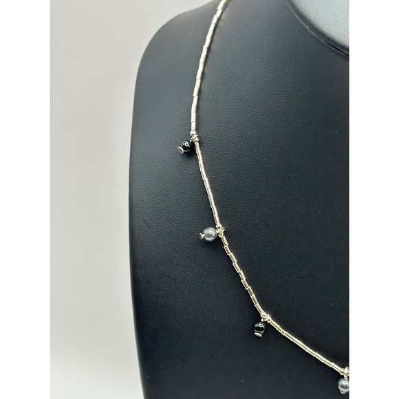 Vintage Avon Sterling Silver Genuine Onyx and Hematite Drop Necklace 16-18" 2002 - Picture 2 of 7